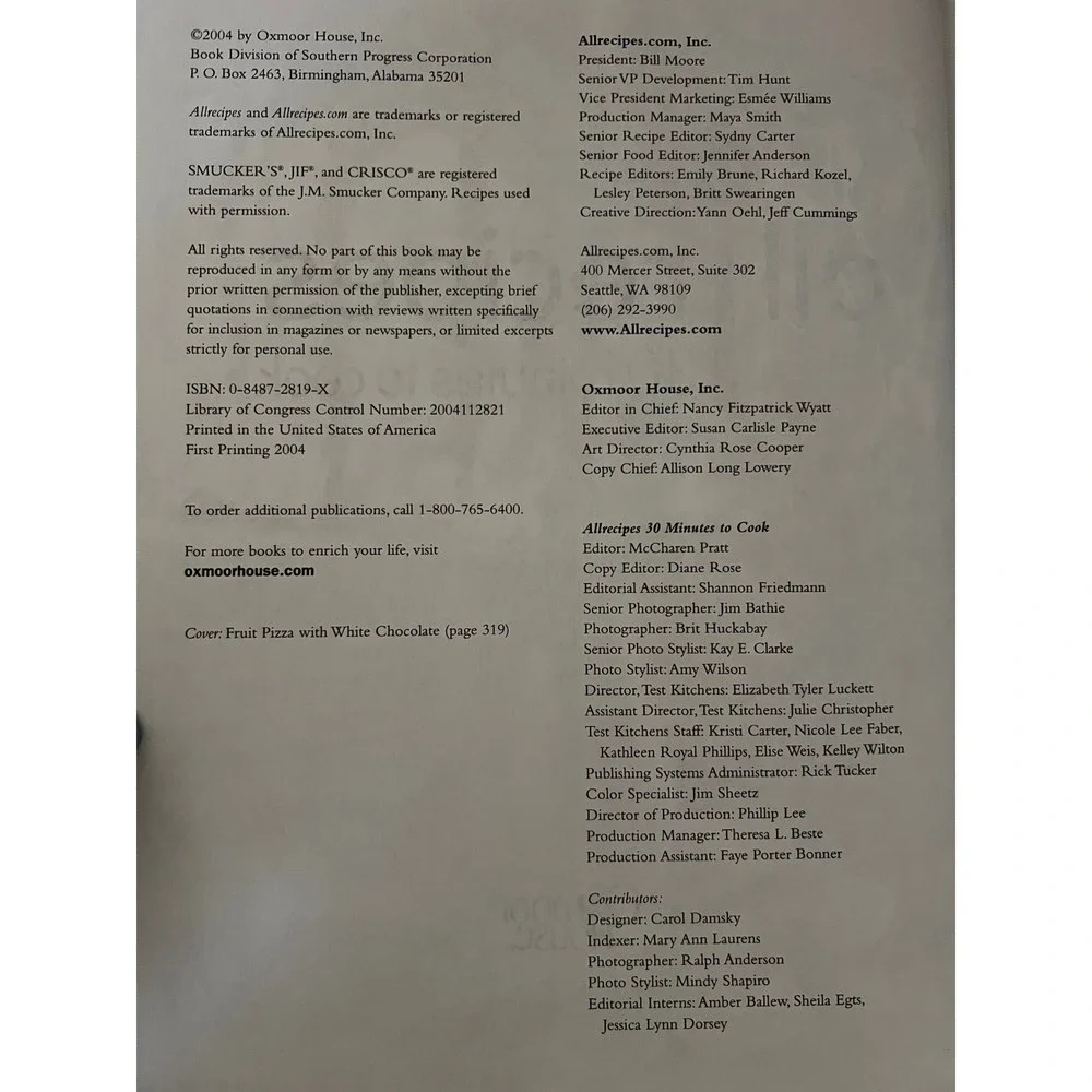 All‎ Recipes 30 Minutes to Cook Cookbook Oxmoor House Recipes 2004